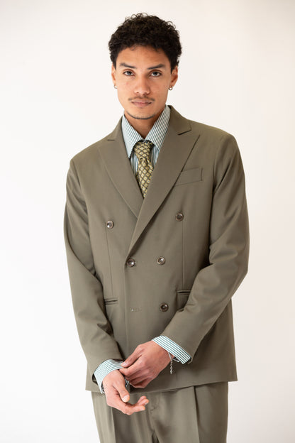 Pantalone vita alta fondo largo verde militare uomo