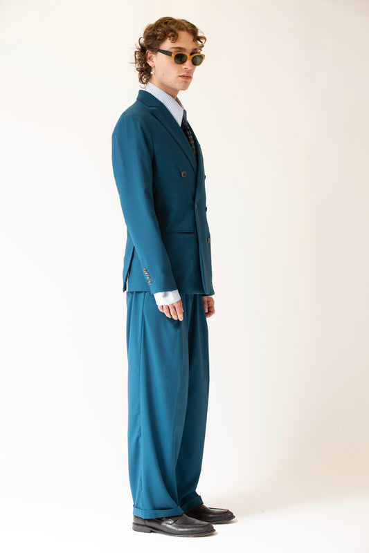 Pantalone vita alta fondo largo ottanio uomo