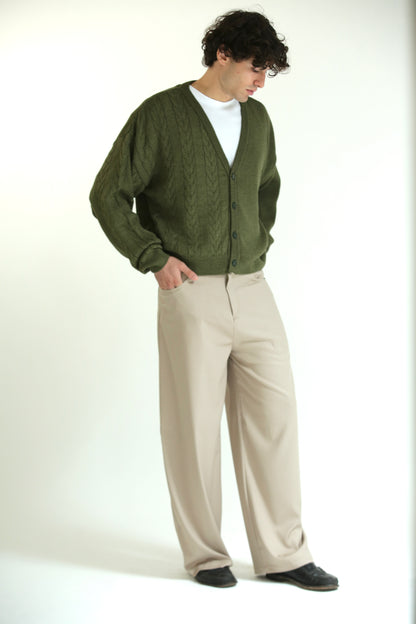 Cardigan crop metà intrecciato verde