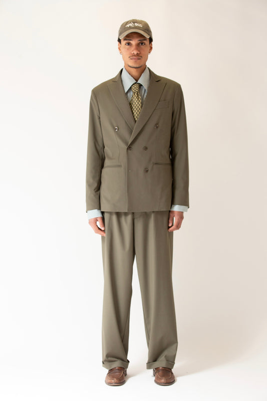 Pantalone vita alta fondo largo verde militare uomo