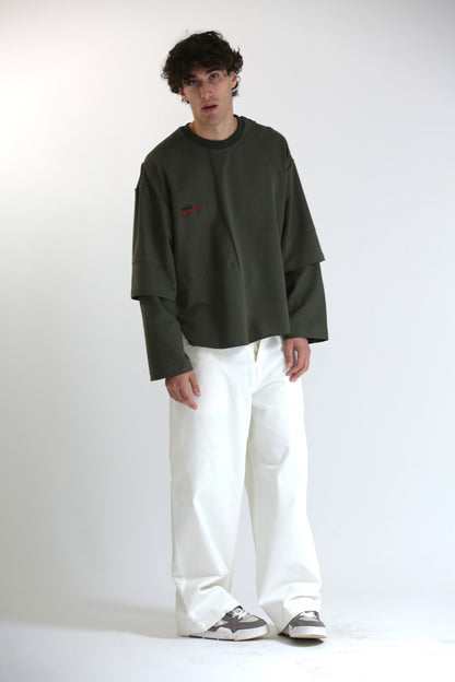 Long sleeve tagli intarsio verde