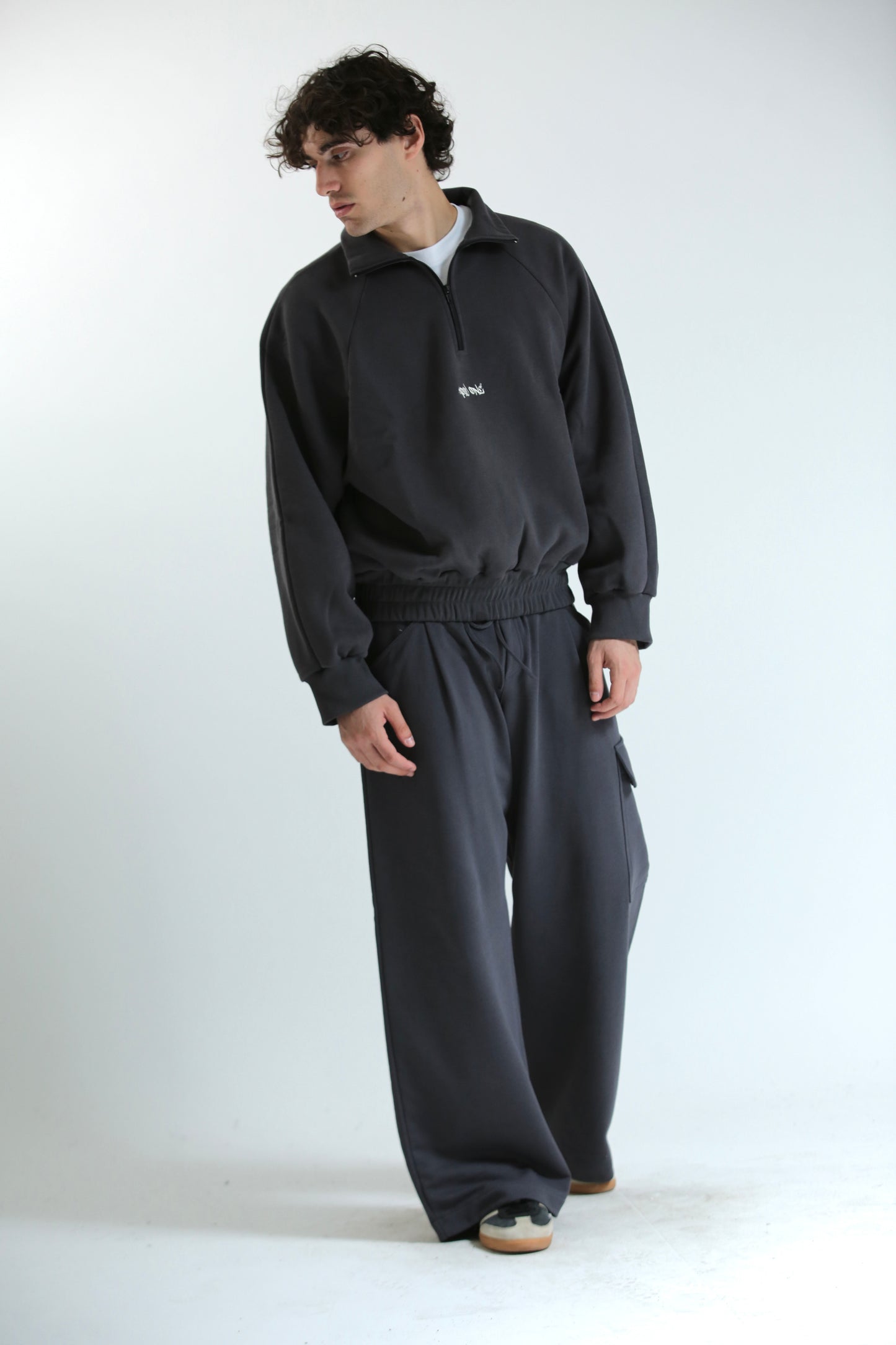Felpa zip collo alto piombo