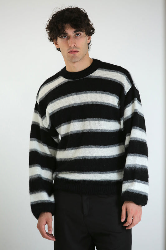 Maglione mohair a fasce grigio nero bianco
