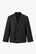 Grey Pinstripe Double-Breasted Blazer