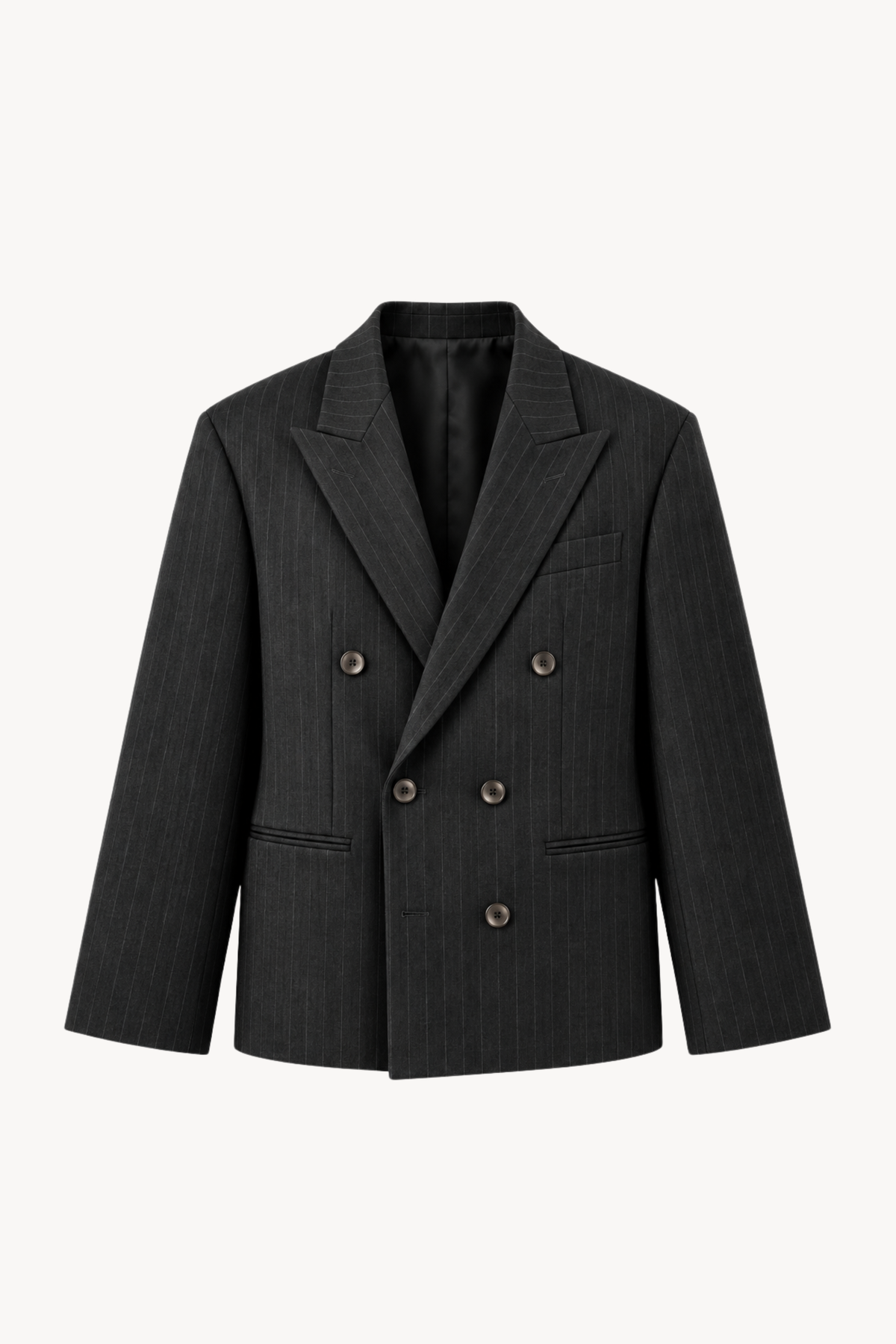 Grey Pinstripe Double-Breasted Blazer