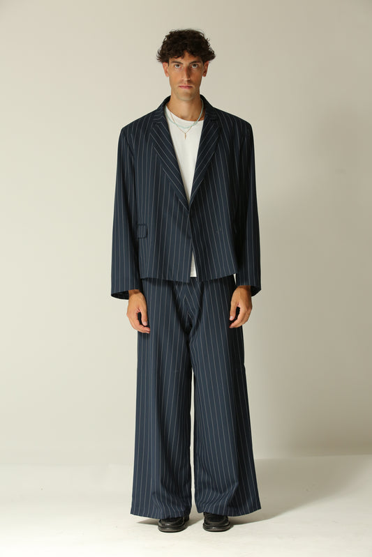 Pantalone Super Baggy gessato blu