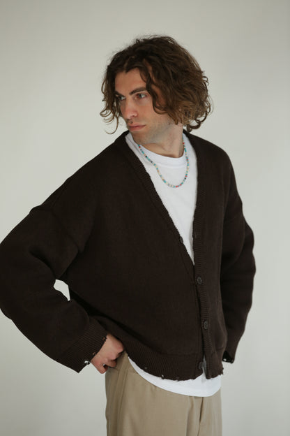 Cardigan crop taglio vivo marrone