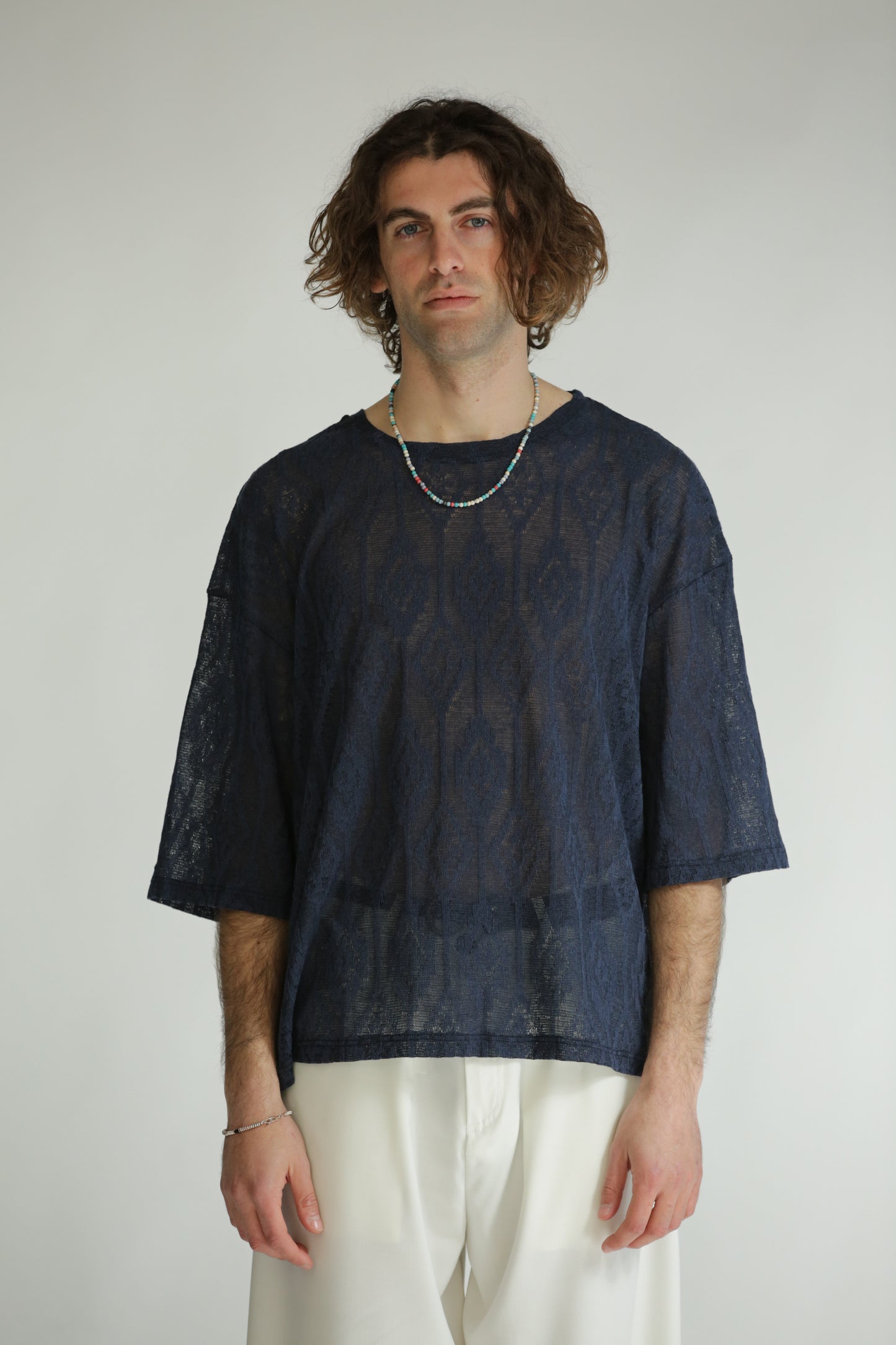 T-shirt etnica manica 3/4 blu