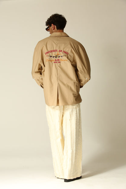 Pantaloni frangiati panna