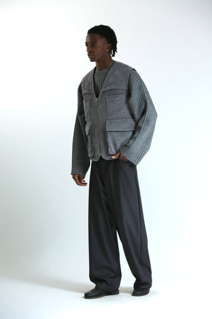 Gilet REVERSIBILE nero nylon / grigio ciniglia