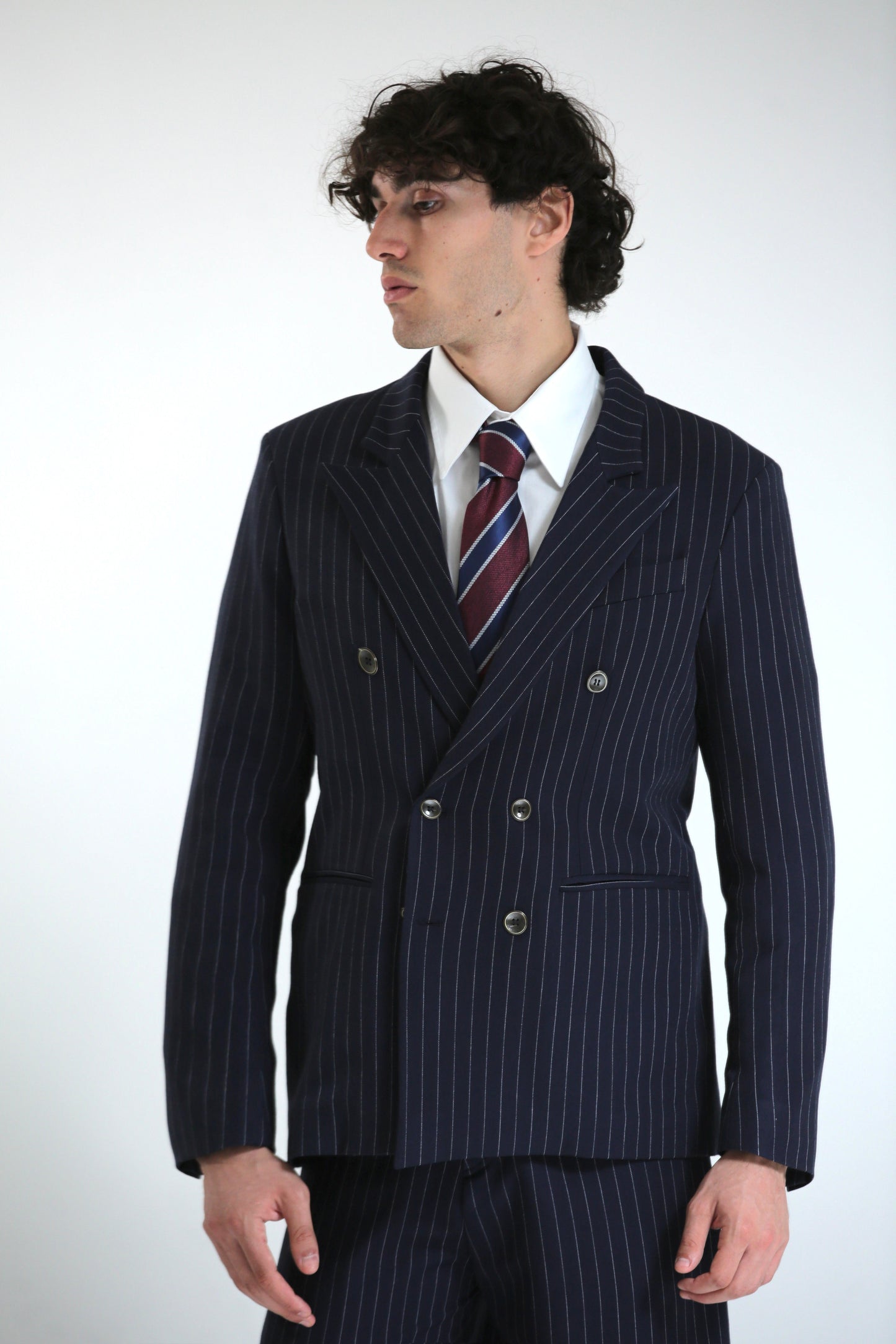 Giacca doppiopetto gessato blu