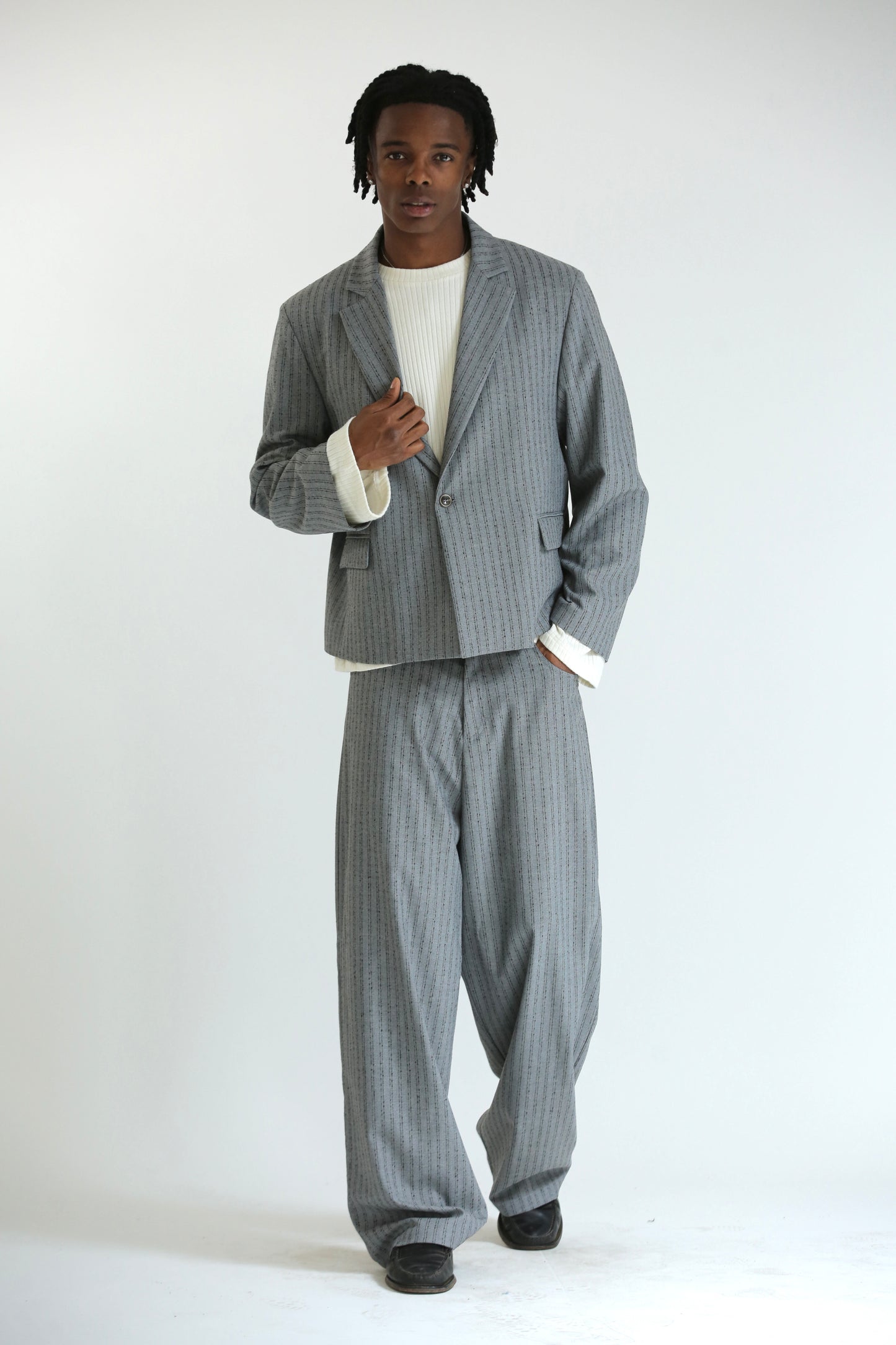 Pantalone Baggy grigio gessato