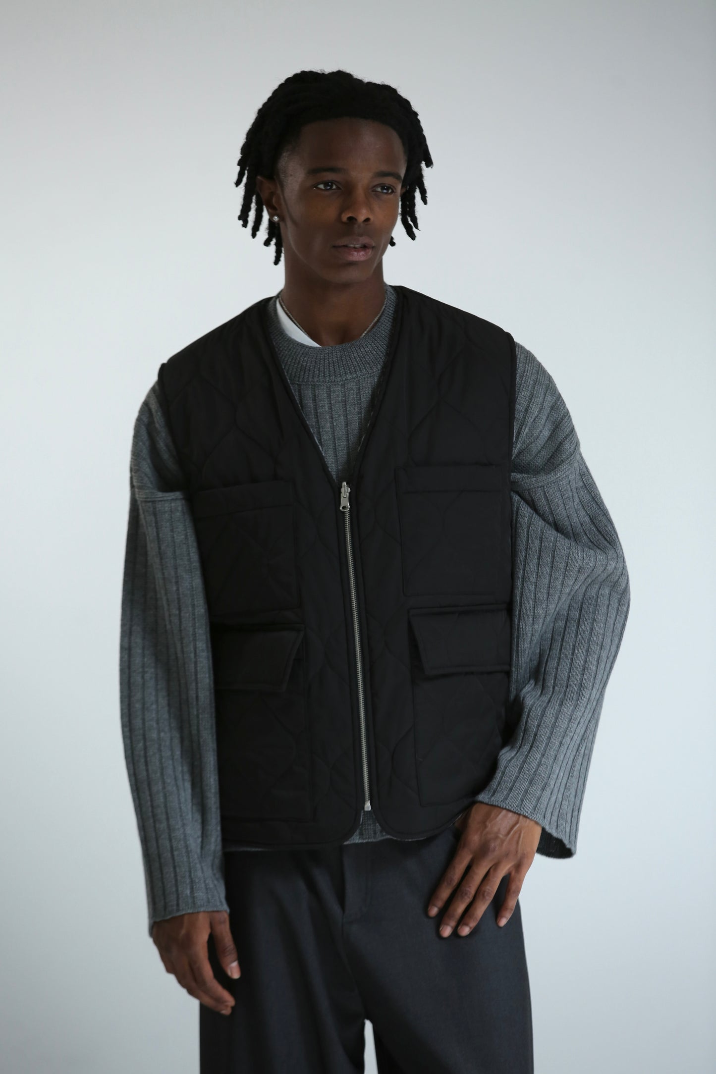 Gilet REVERSIBILE nero nylon / grigio ciniglia