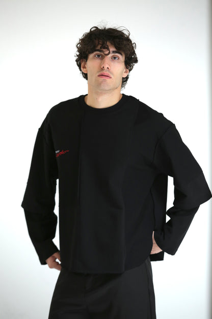 Long sleeve tagli intarsio nera