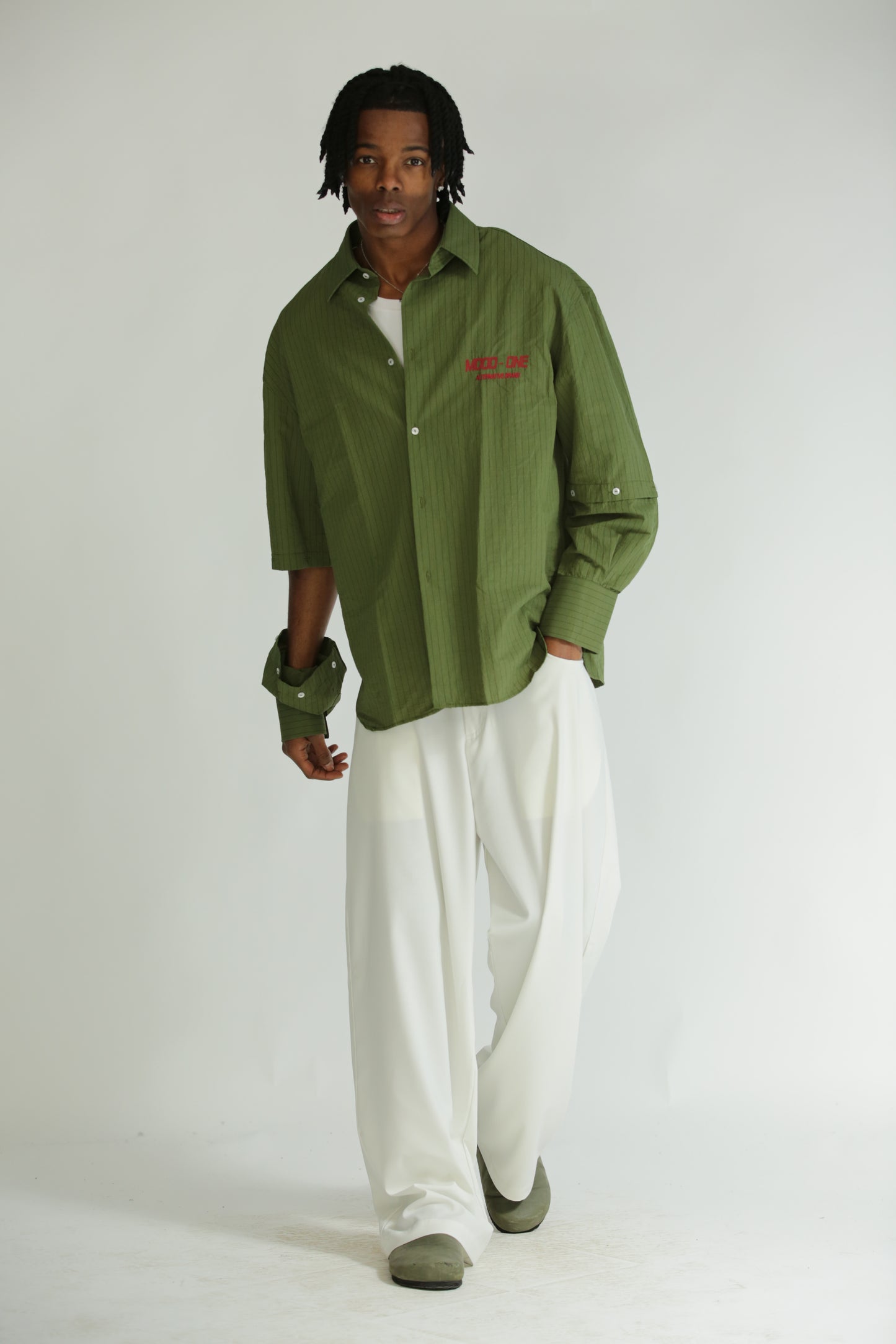 Camicia manica smontabile righe verde