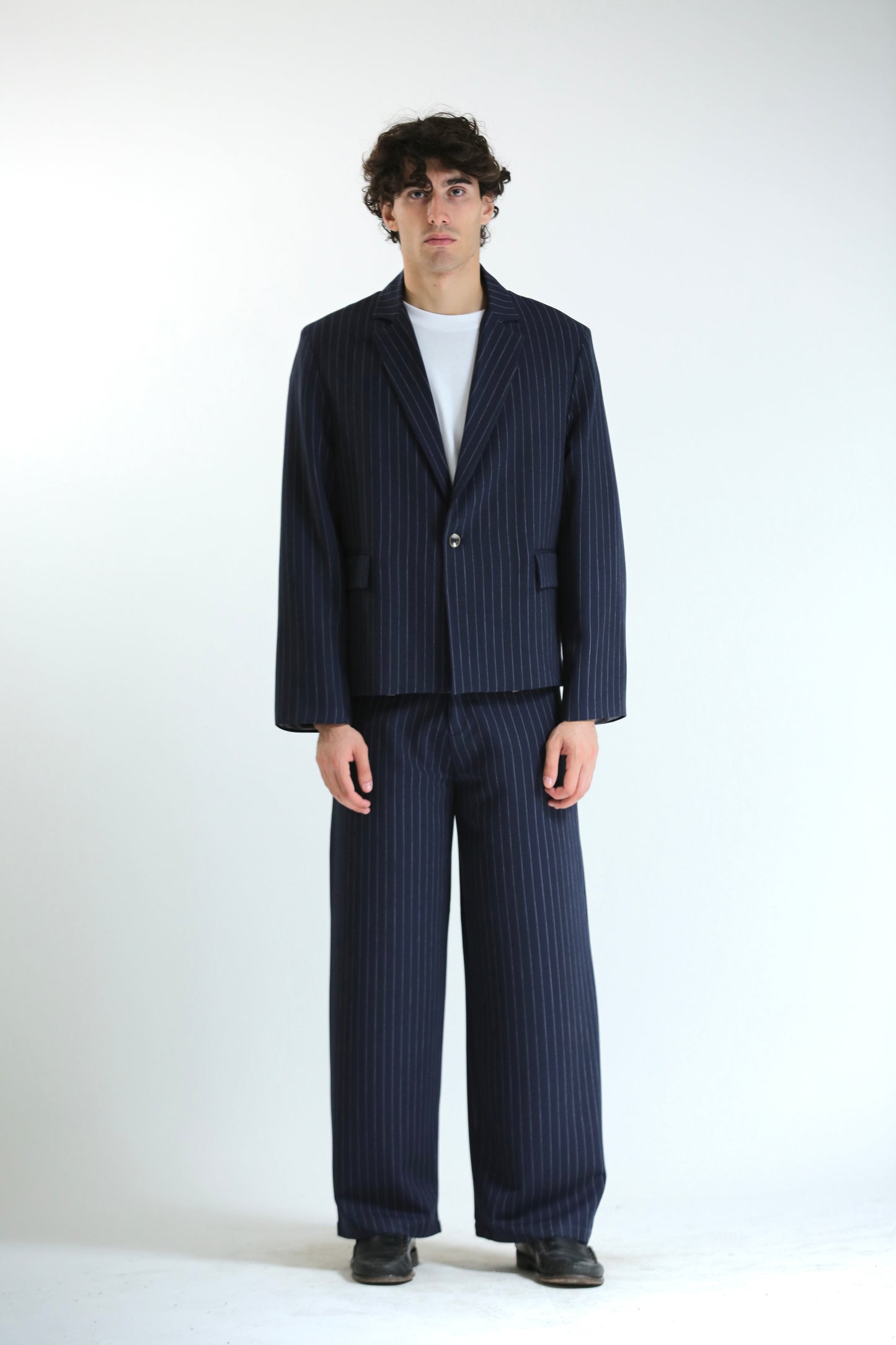 Pantalone Baggy gessato blu
