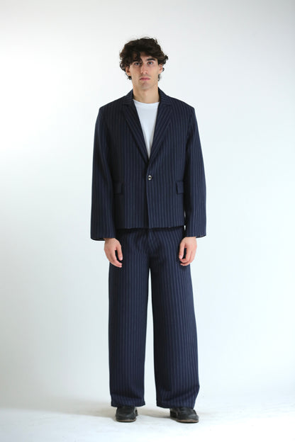 Pantalone Baggy gessato blu