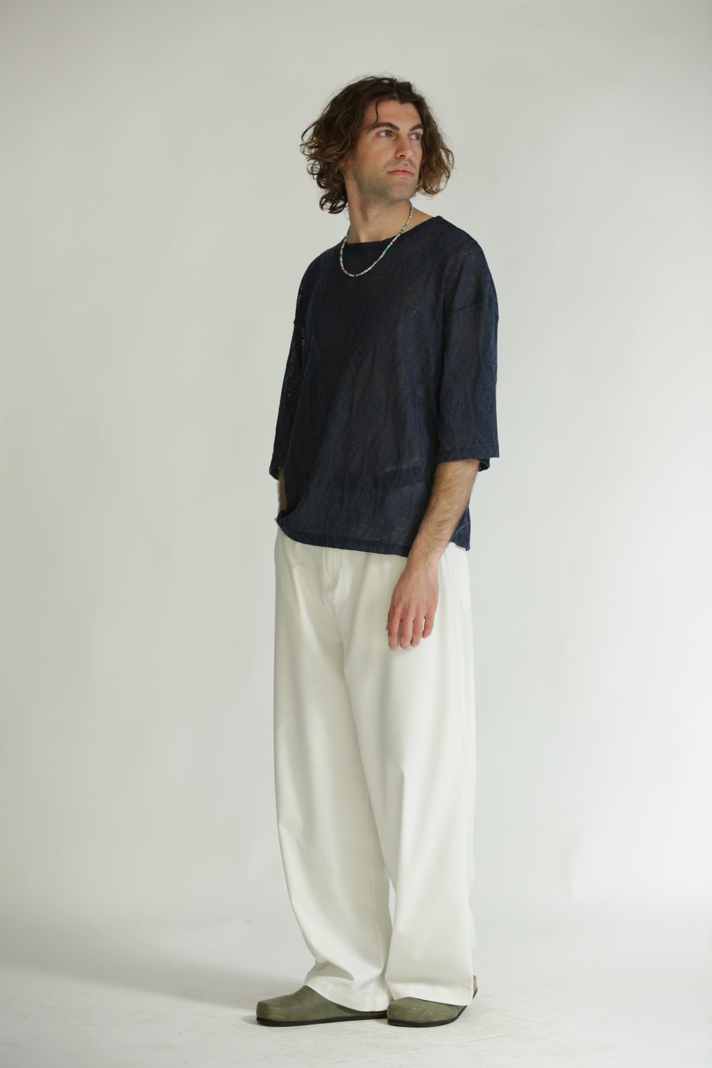 T-shirt etnica manica 3/4 blu