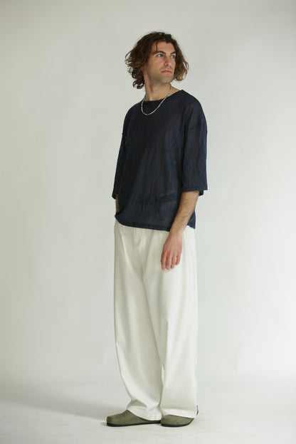 T-shirt etnica manica 3/4 blu