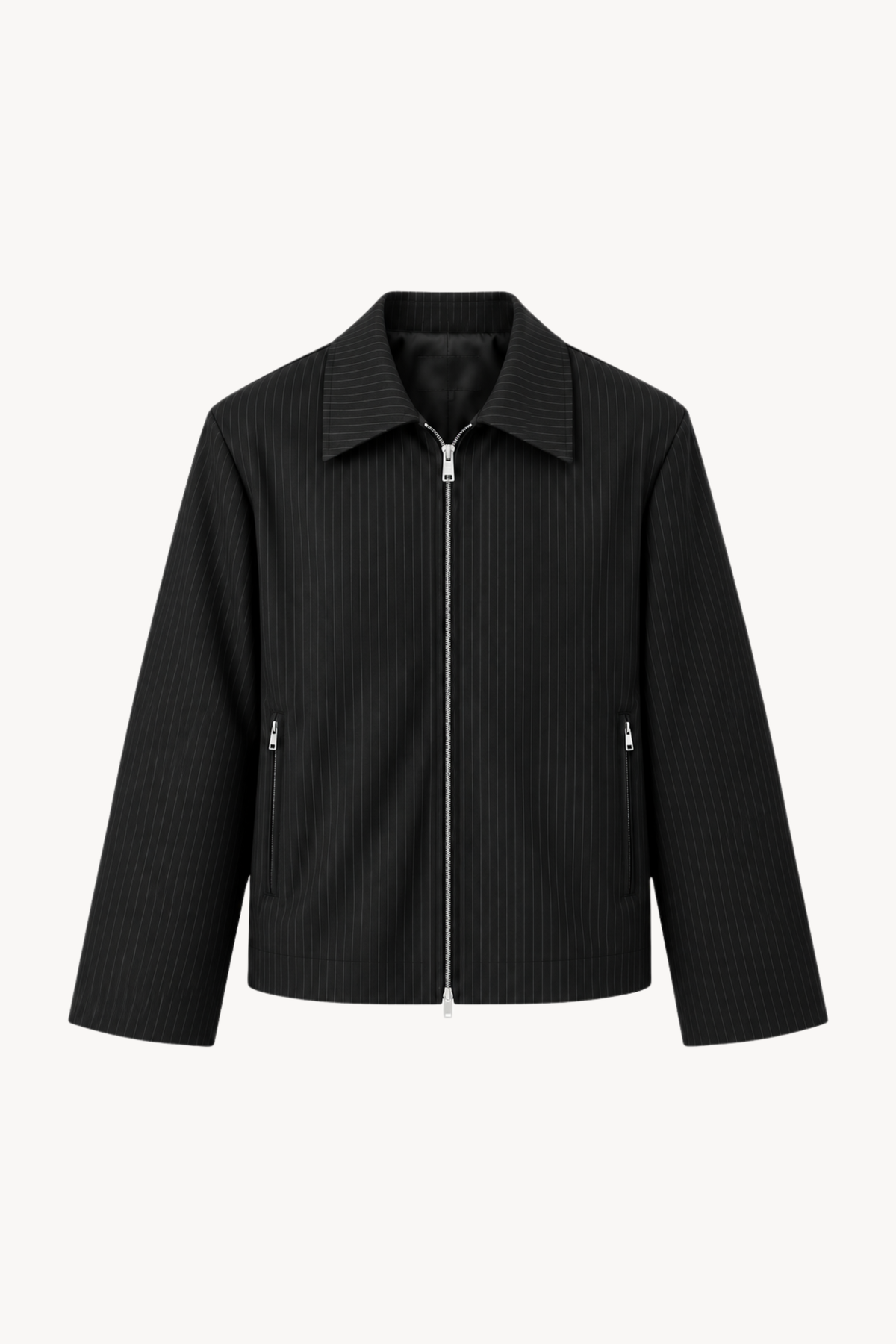 Black Pinstripe Tailored Zip Jacket