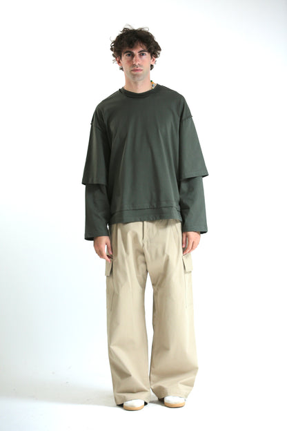 Pantalone tasconato beige cotone