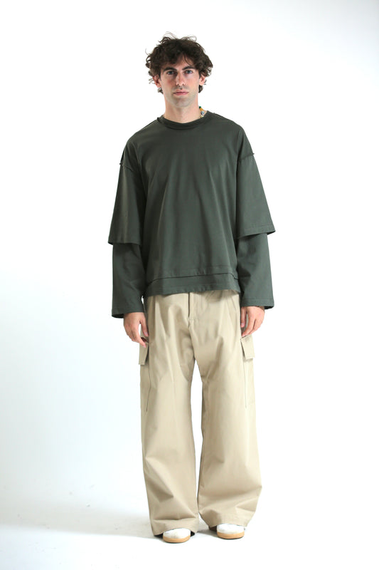Pantalone tasconato beige cotone