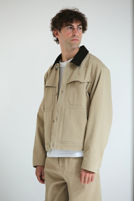 Work jacket collo contrasto beige