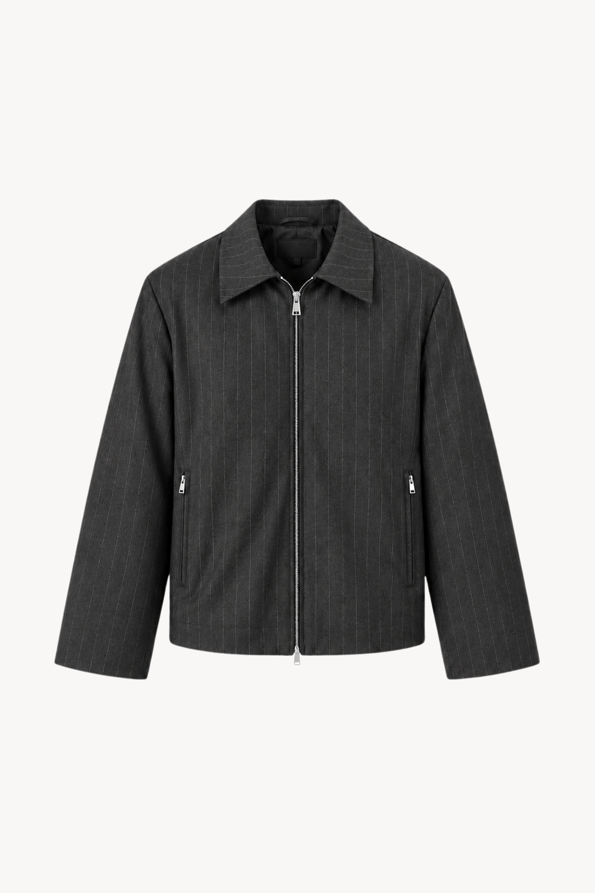 Grey Pinstripe Tailored Zip Jacket