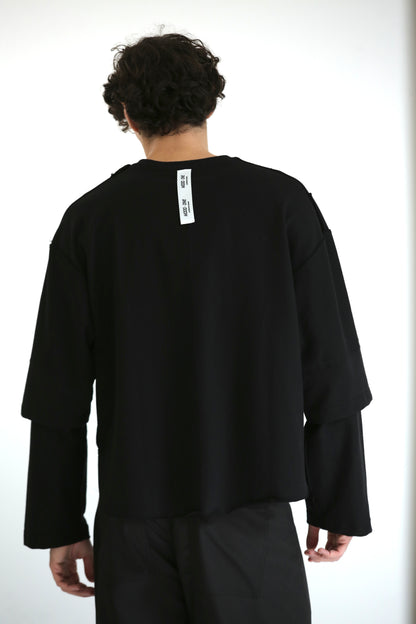 Long sleeve tagli intarsio nera