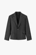 Grey Pinstripe Cropped Single-Breasted Blazer