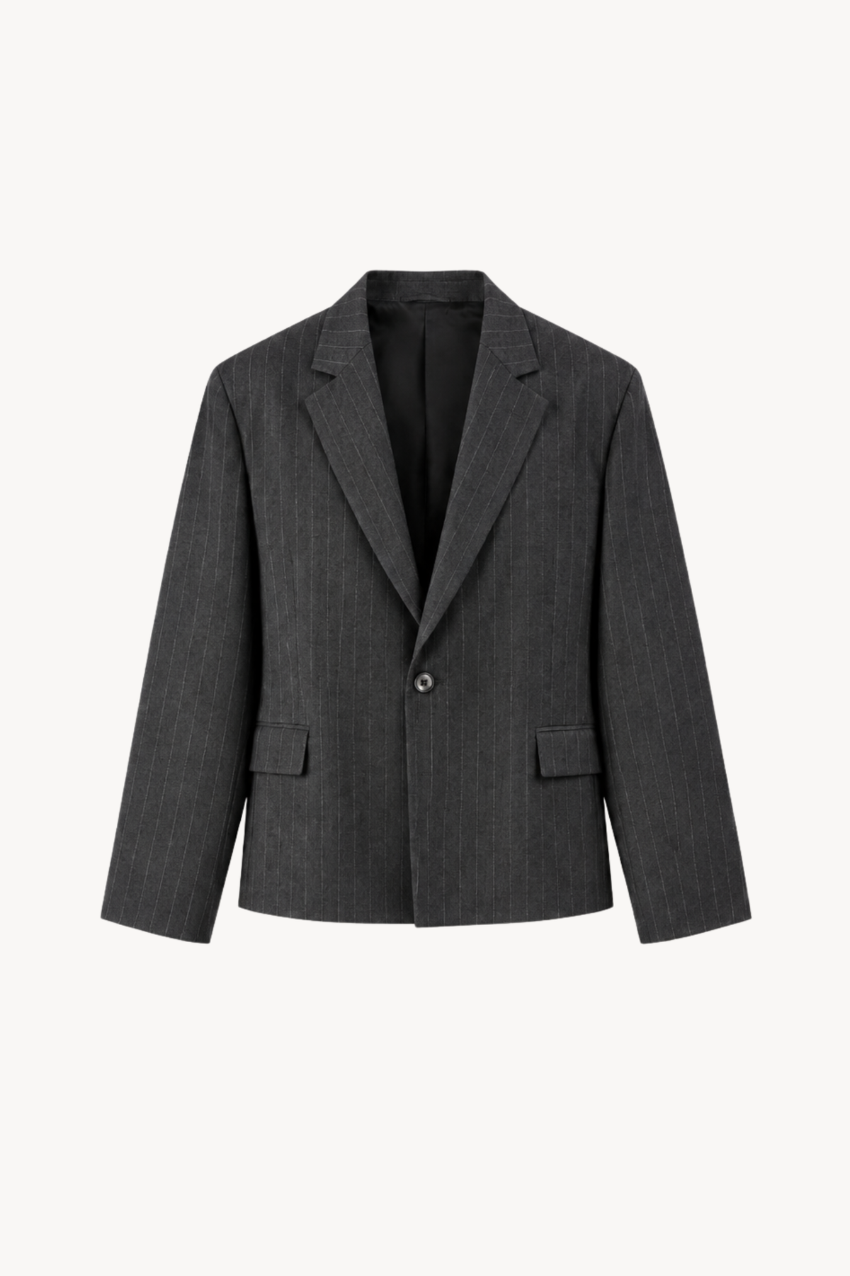 Grey Pinstripe Cropped Single-Breasted Blazer