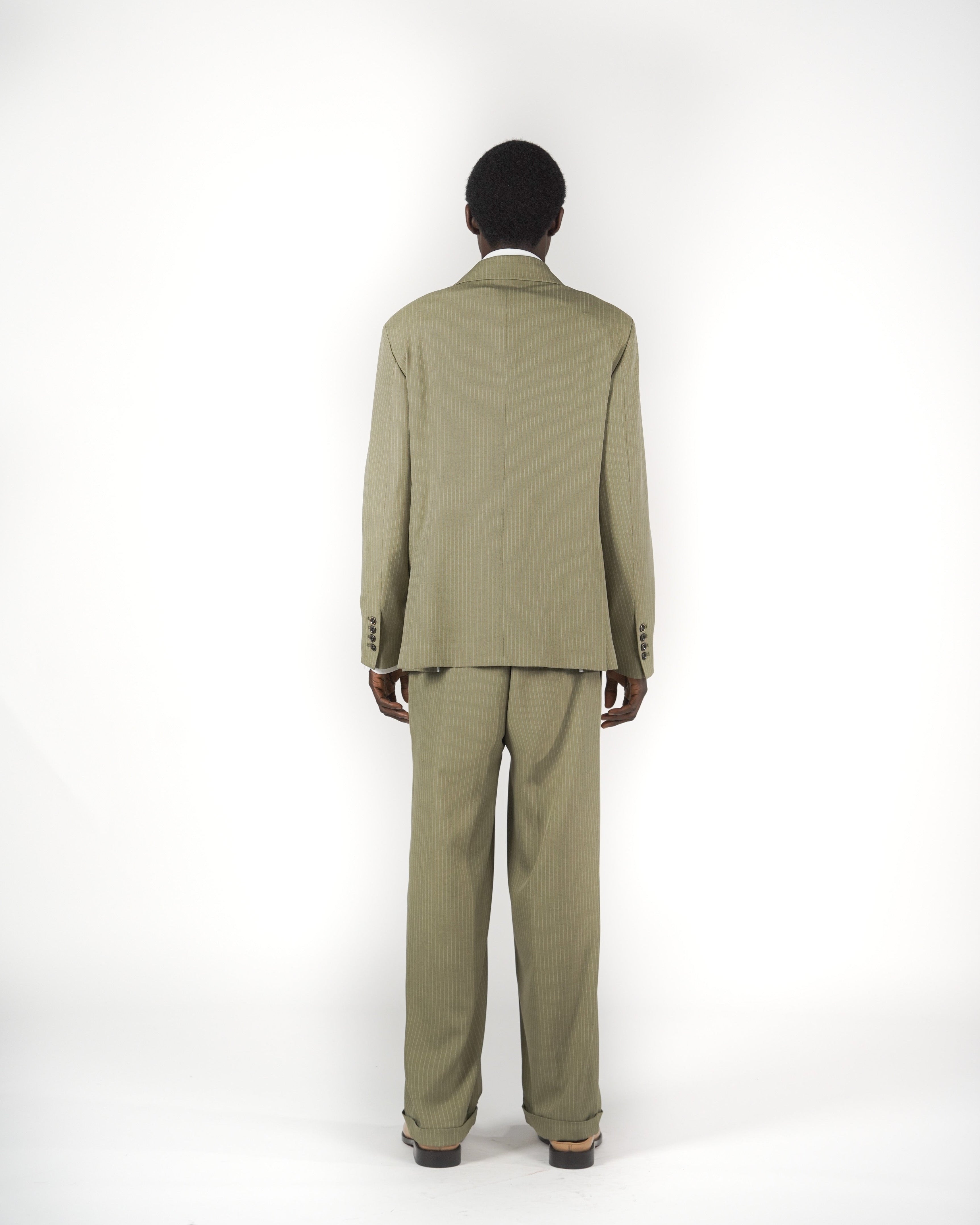 Pantalone loose fit sartoriale gessato verde