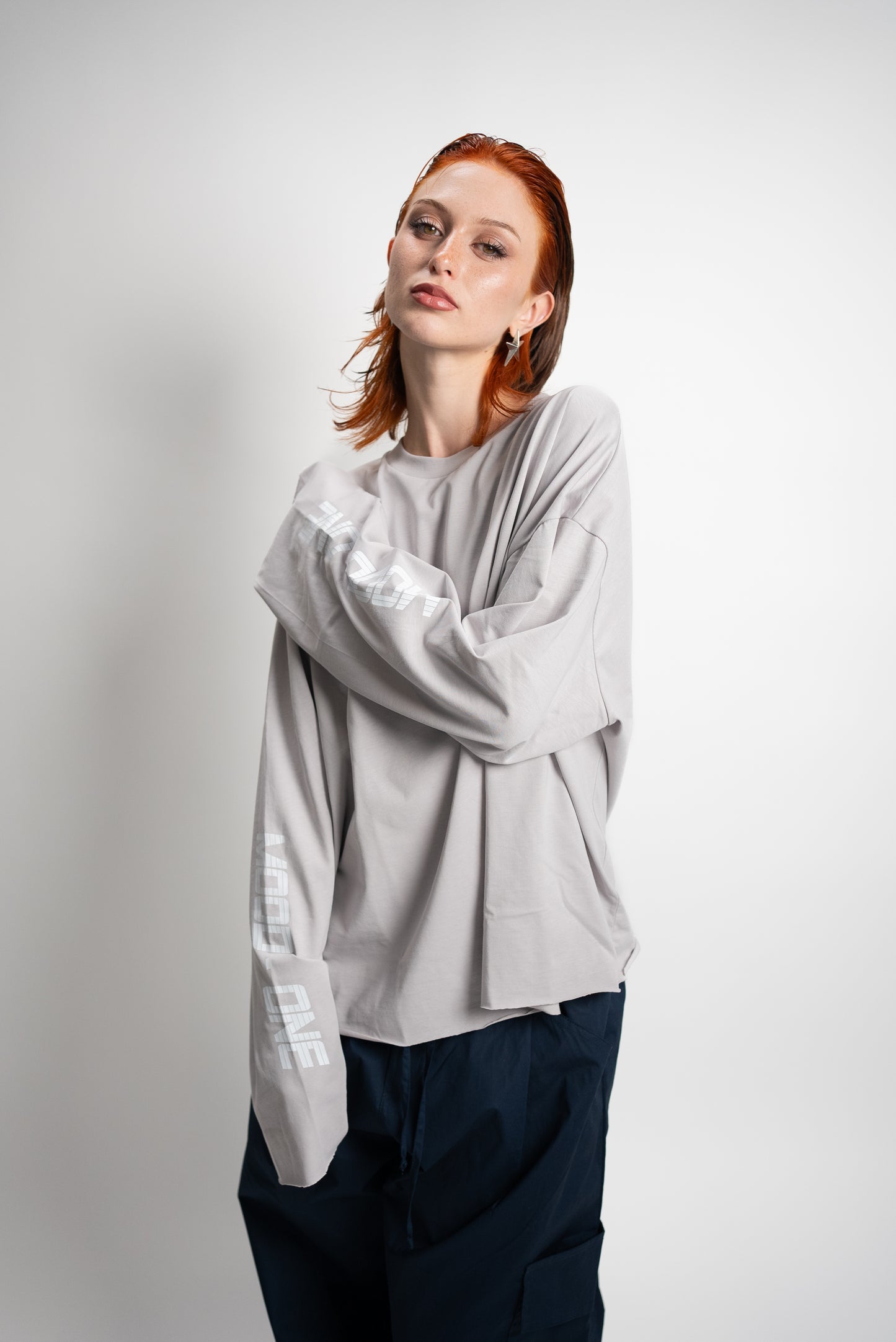 Long sleev unisex grigio perla