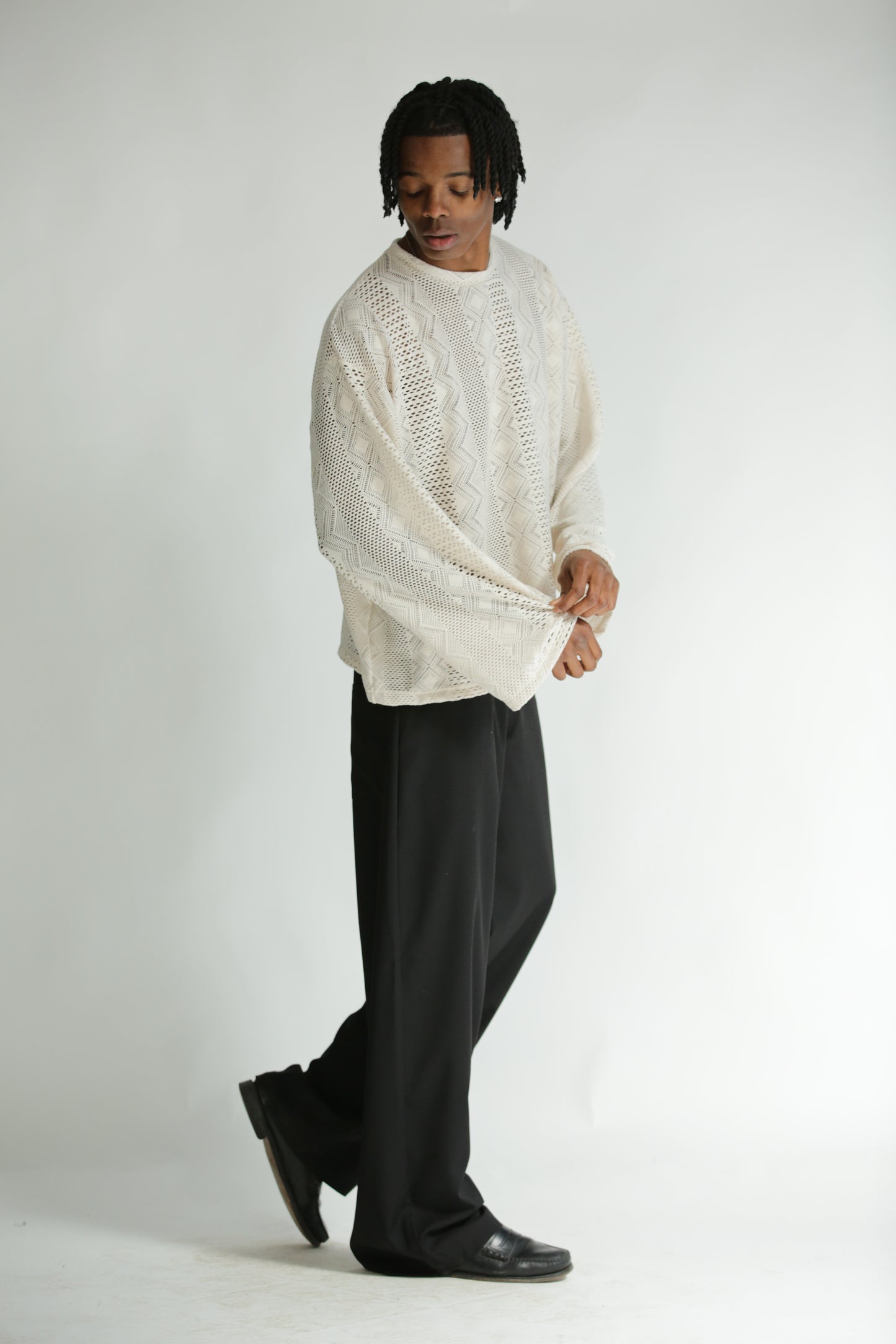 Long sleeve traforata bianca