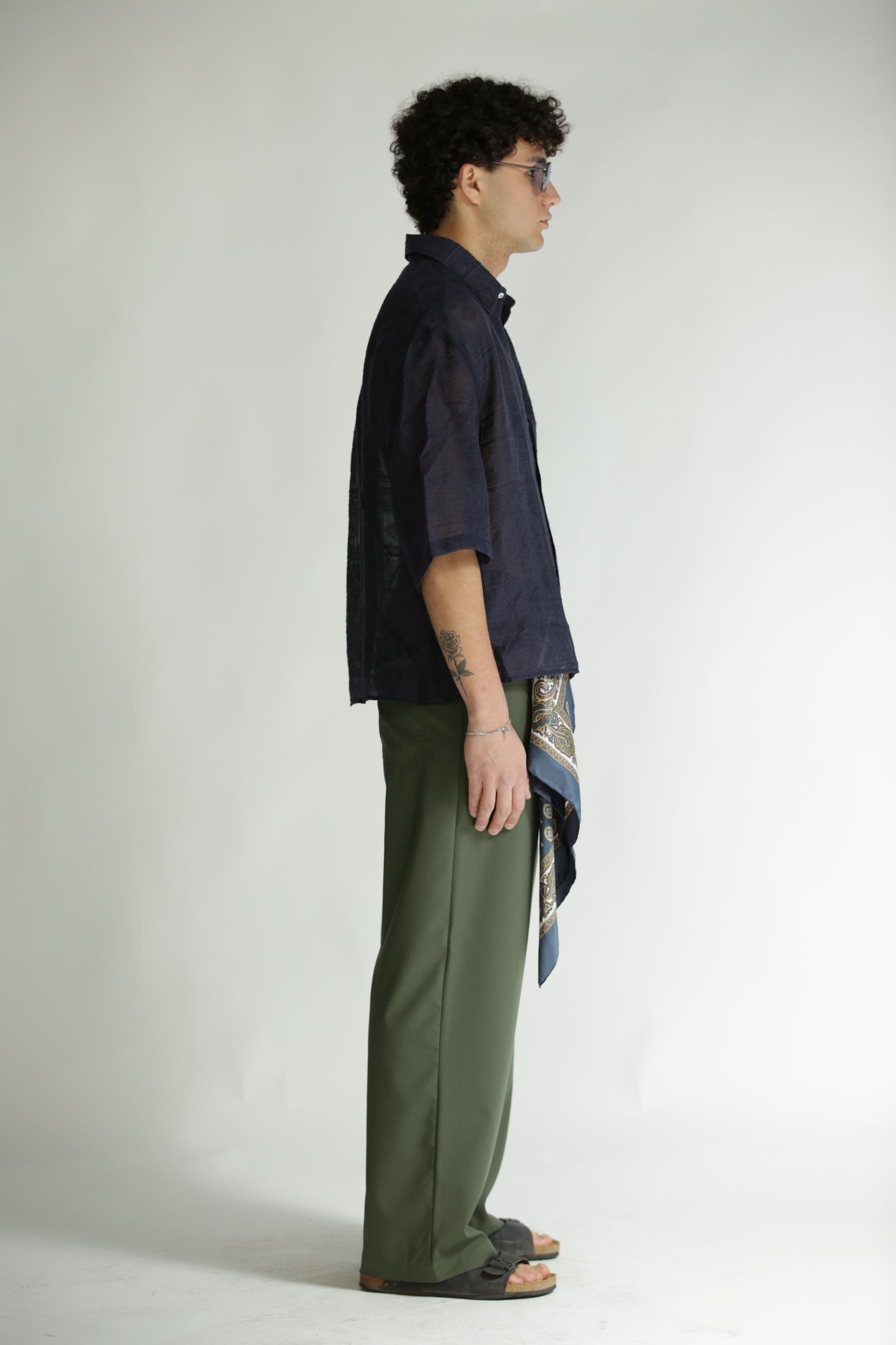 Camicia etnica manica 3/4 blu