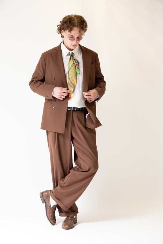 Pantalone vita alta fondo largo moro