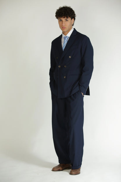 Pantalone vita alta fondo largo blu