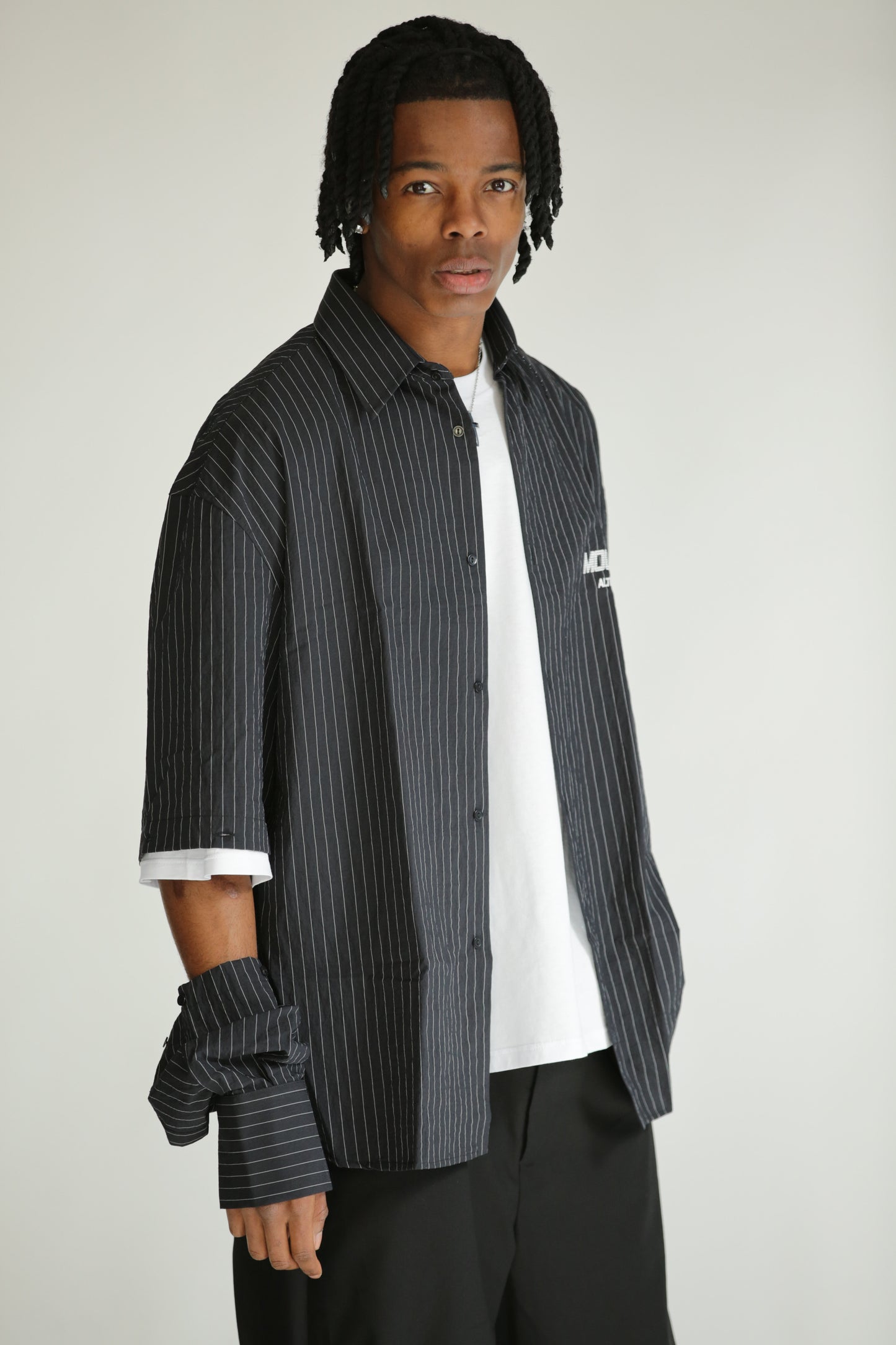 Camicia manica smontabile righe nera