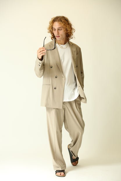 Pantalone vita alta fondo largo beige