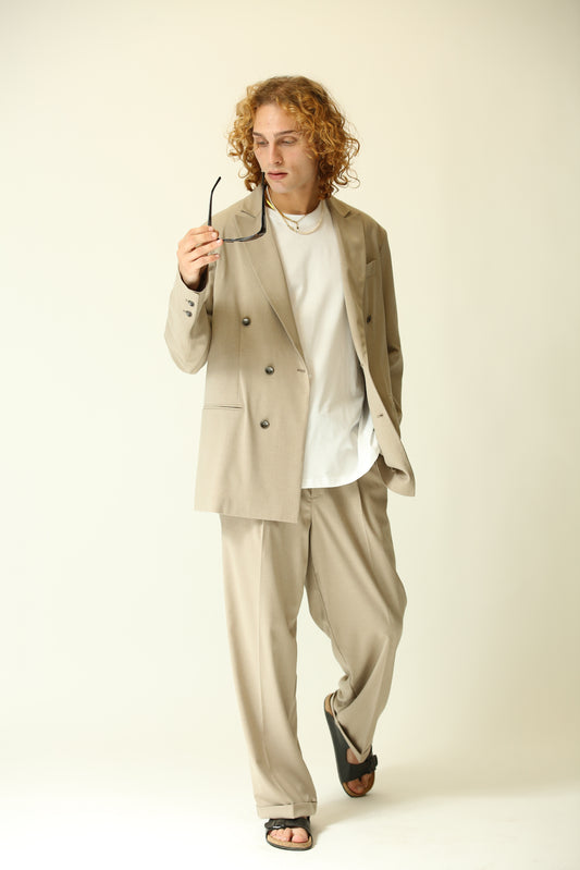 Pantalone vita alta fondo largo beige