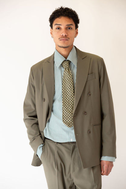 Pantalone vita alta fondo largo verde militare uomo