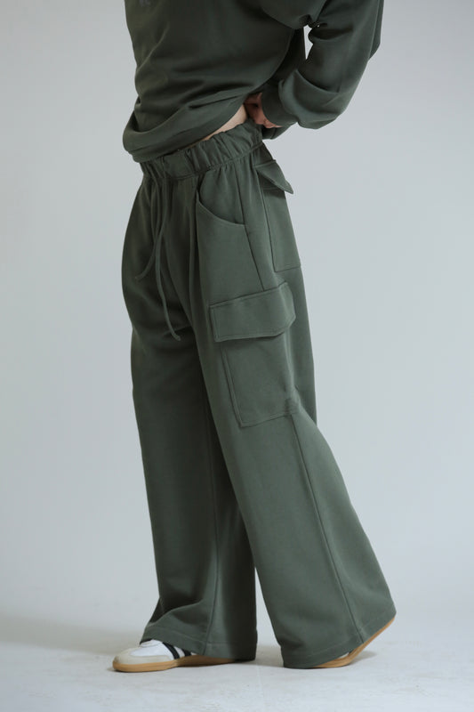 Pantalone Baggy felpa tasconato verde