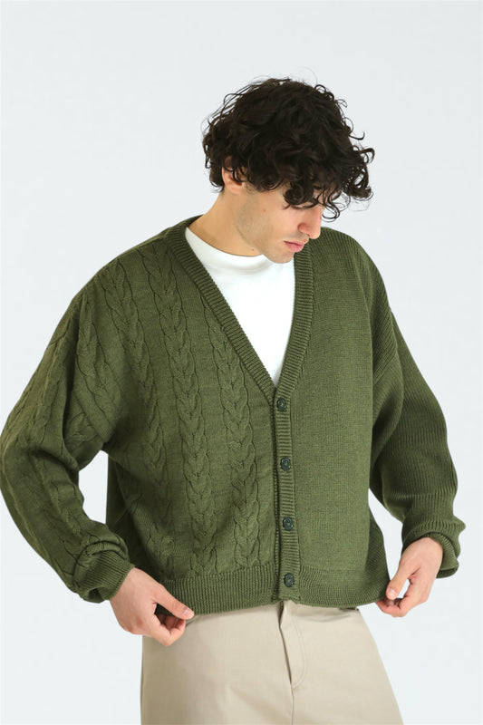 Cardigan crop metà intrecciato verde