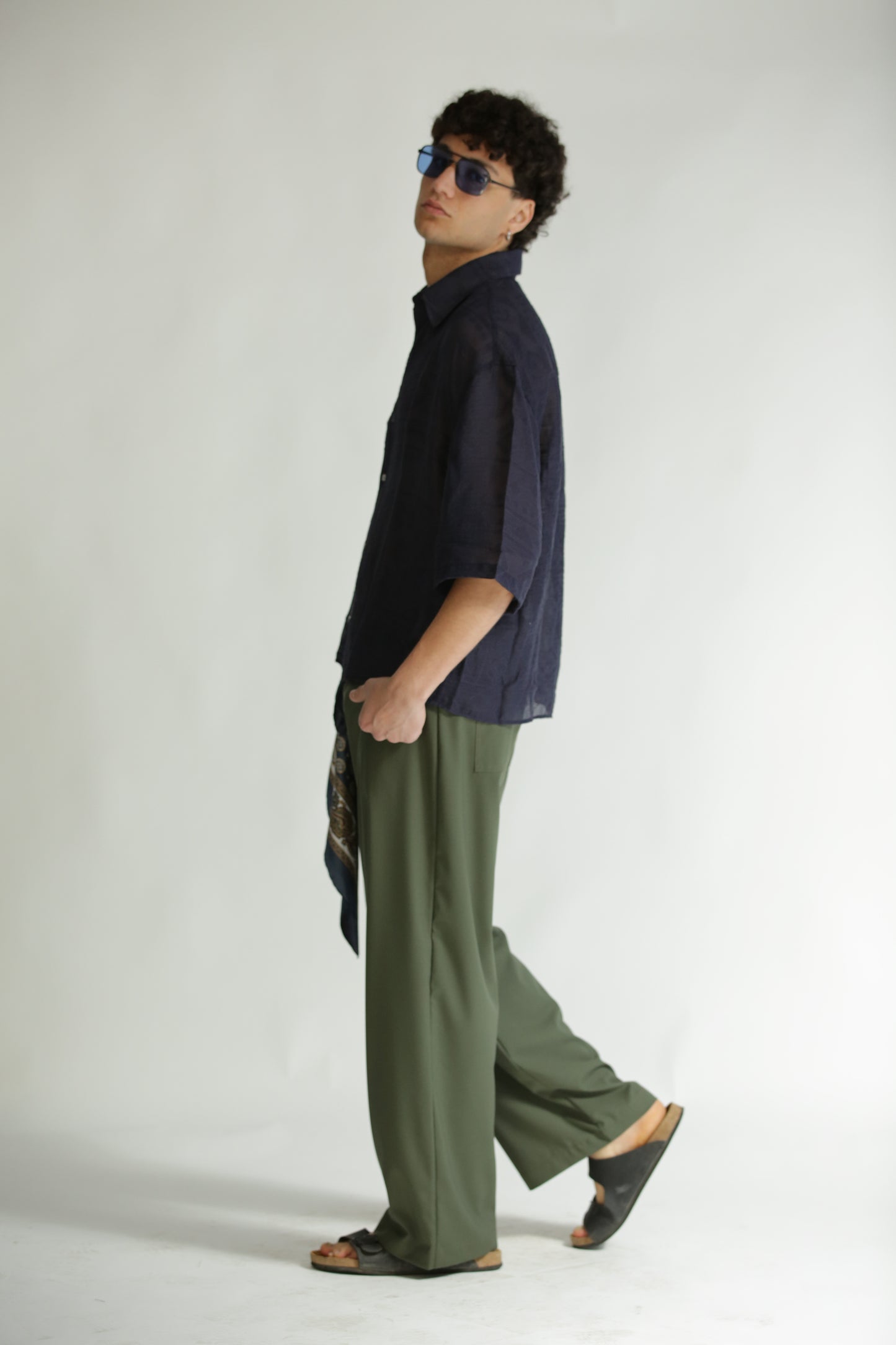 Camicia etnica manica 3/4 blu