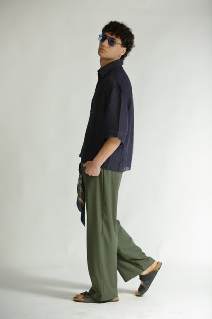 Camicia etnica manica 3/4 blu