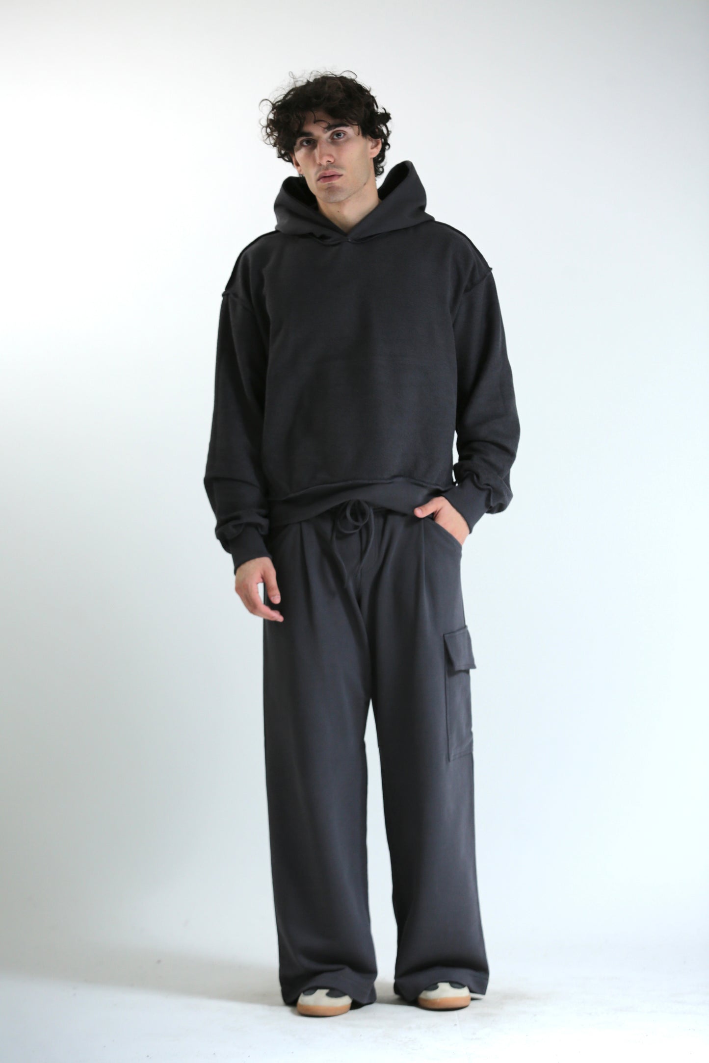 Felpa crop REVERSIBILE cappuccio piombo