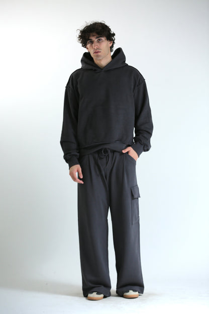 Felpa crop REVERSIBILE cappuccio piombo