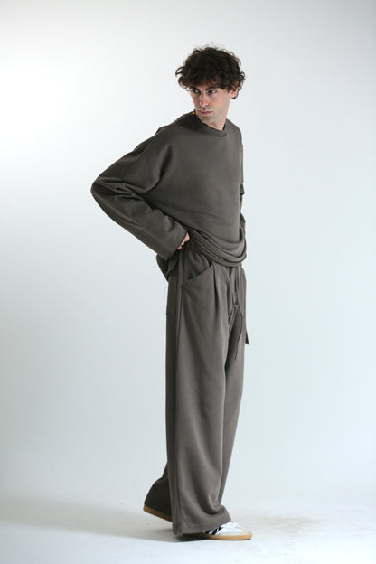 Pantalone Baggy felpa tasconato moro
