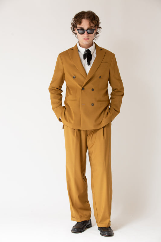 Pantalone vita alta fondo largo ocra