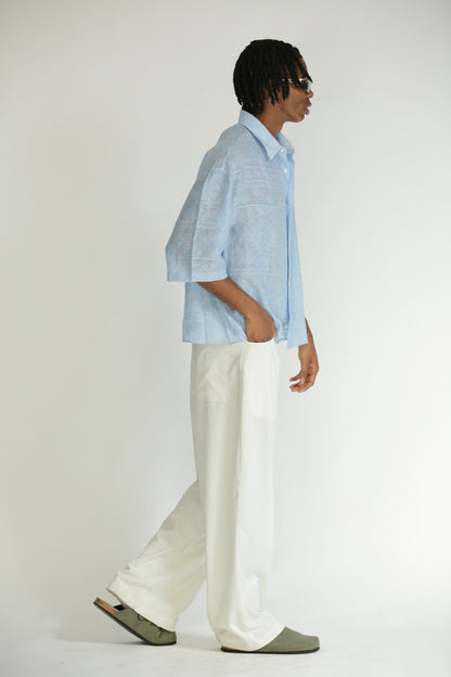 Camicia etnica manica 3/4 celeste